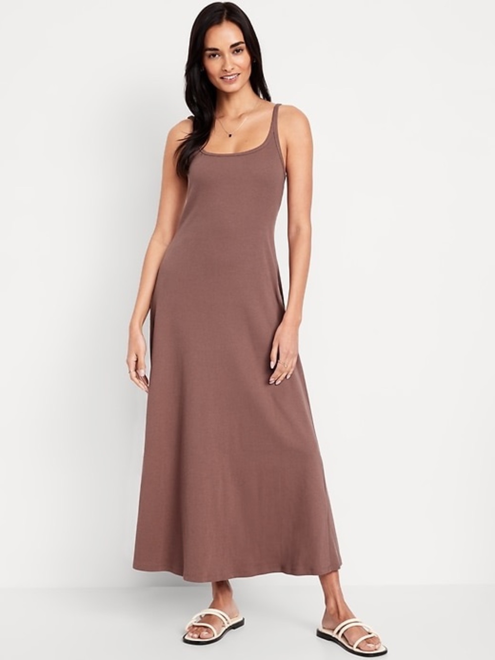 Sleeveless Scoop-Neck Maxi Dress in Brown